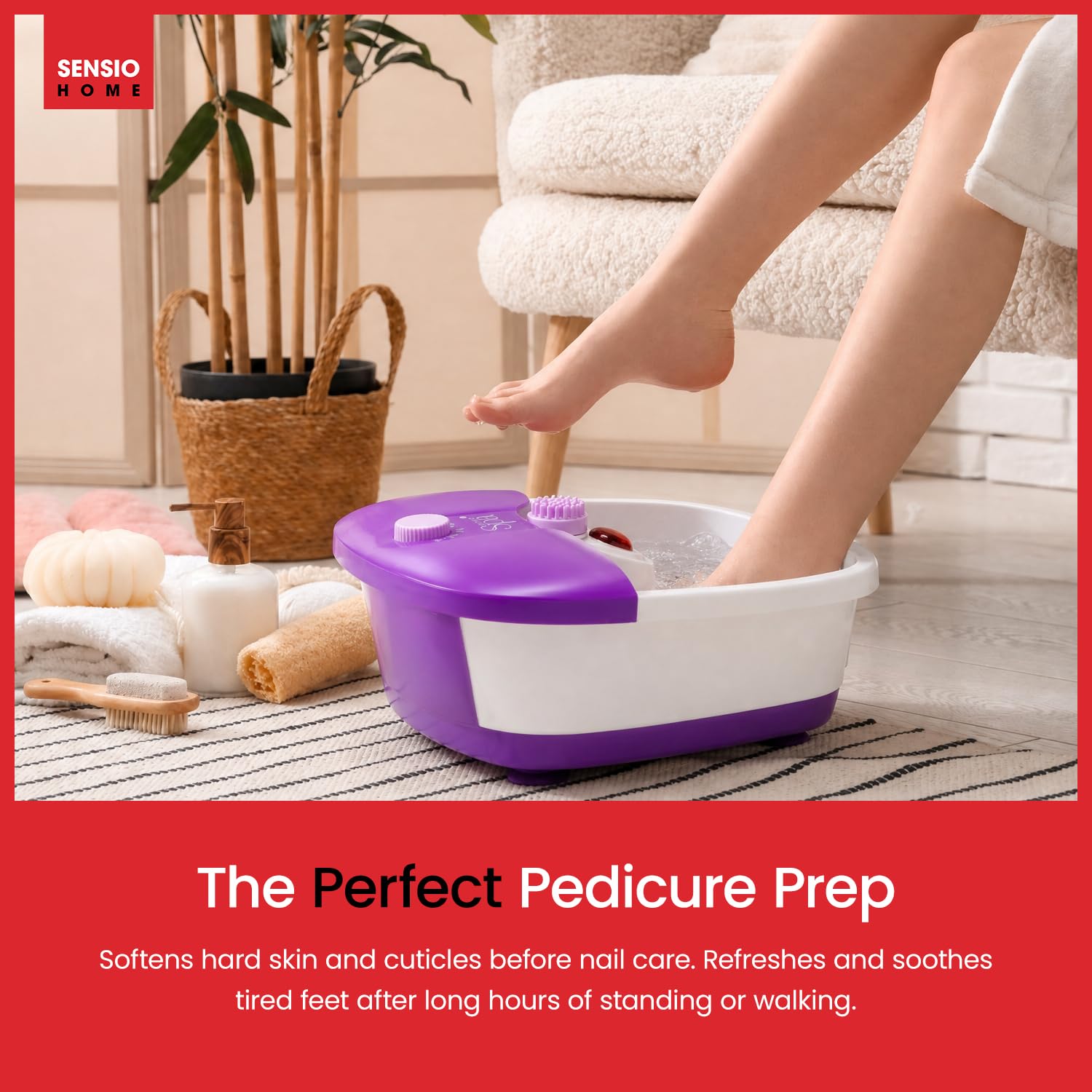 Sensio Spa Heated Foot Spa Massager with Bubbles - Purple Pedicure Tub with Removable Rollers - Home Relaxation Foot Bath - Like New