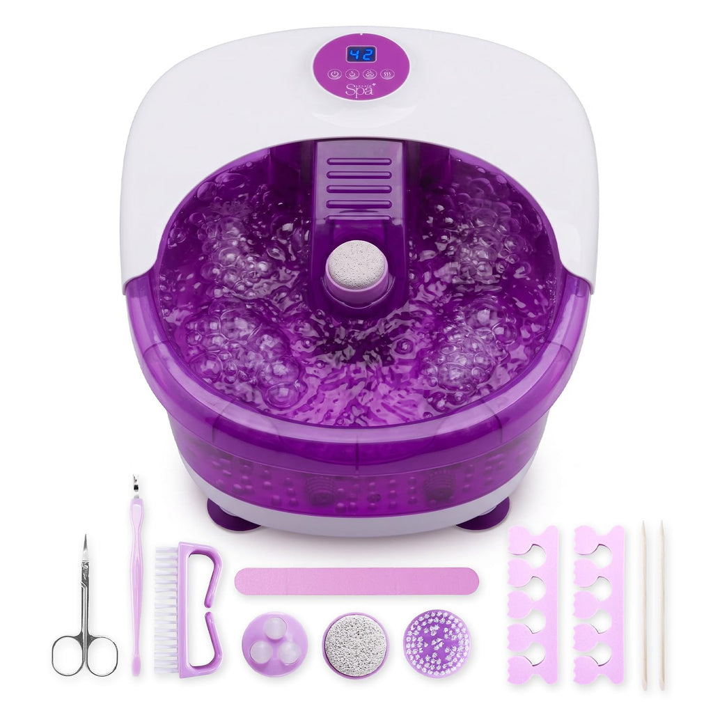 Sensio Spa Heated Foot Spa Massager with Bubbles - Purple Pedicure Tub with Removable Rollers - Home Relaxation Foot Bath - Like New