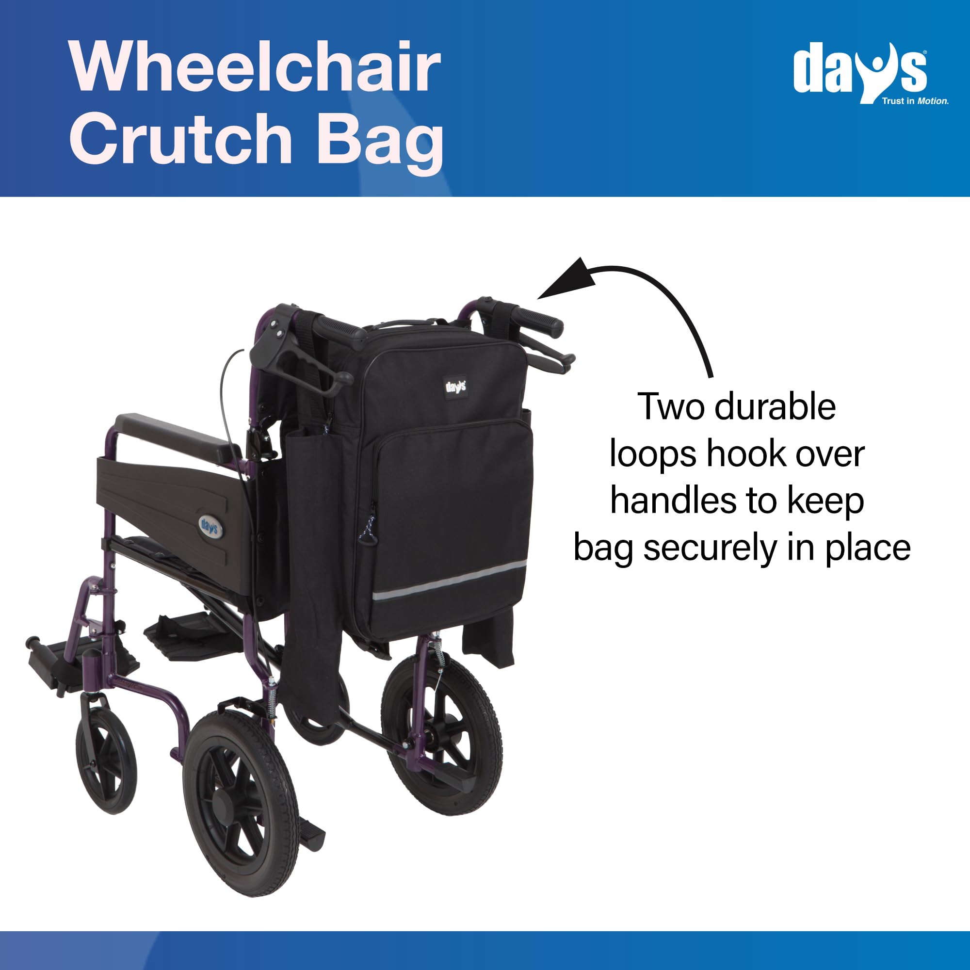 Days Wheelchair Bag with Crutch Pocket – Large Black Waterproof Mobility Scooter Accessory - New