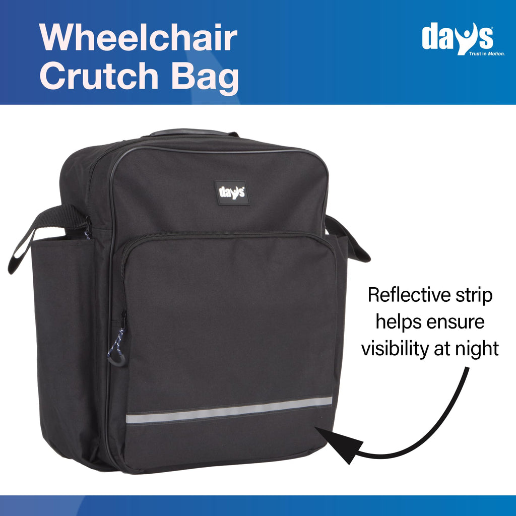 Days Wheelchair Bag with Crutch Pocket – Large Black Waterproof Mobility Scooter Accessory - New
