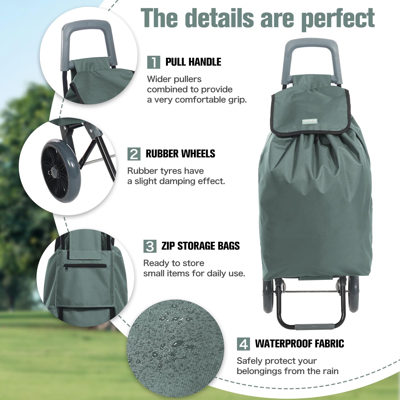 Rainberg 50L Lightweight 2-Wheel Shopping Trolley - Foldable Collapsible Push/Pull Cart - Grey - Very Good