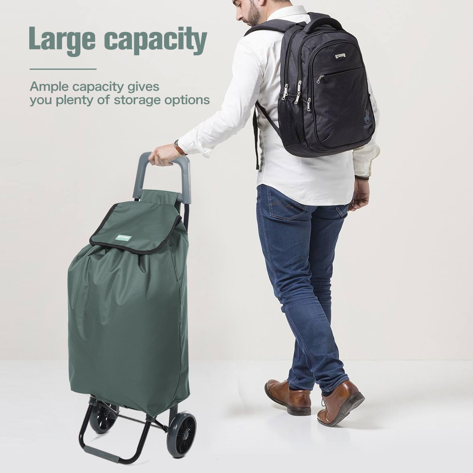 Rainberg 50L Lightweight 2-Wheel Shopping Trolley - Foldable Collapsible Push/Pull Cart - Grey - Very Good