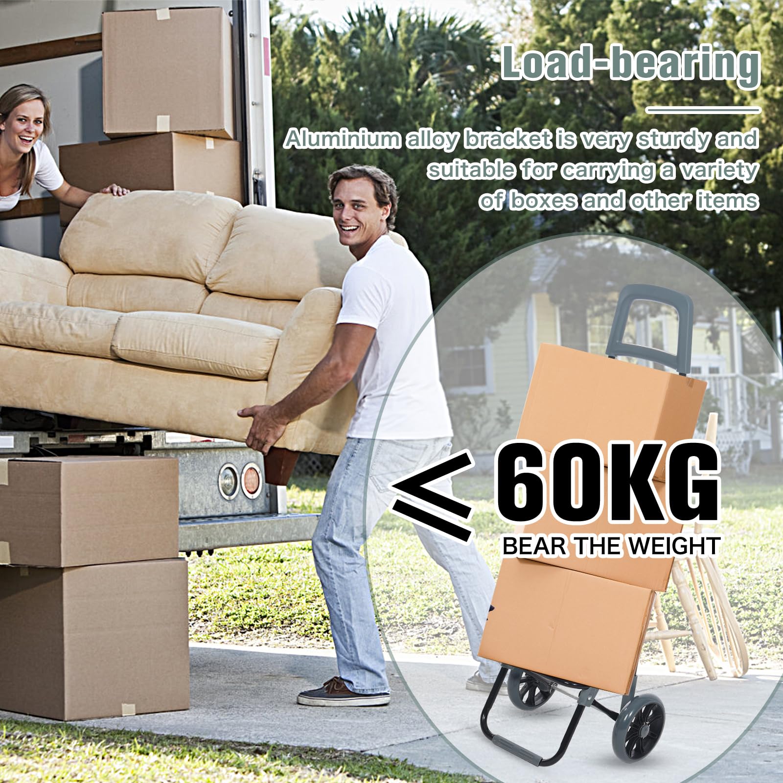 Rainberg 50L Lightweight 2-Wheel Shopping Trolley - Foldable Collapsible Push/Pull Cart - Grey - Very Good