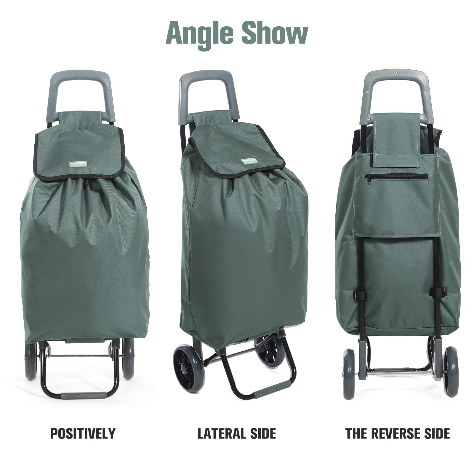Rainberg 50L Lightweight 2-Wheel Shopping Trolley - Foldable Collapsible Push/Pull Cart - Grey - Very Good