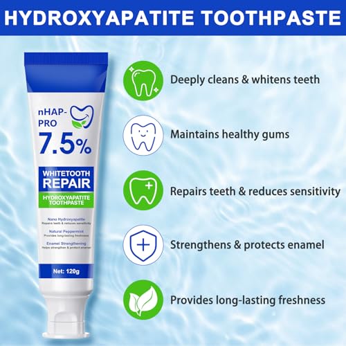 Hydroxyapatite Toothpaste - 7.5% Hydroxyapatite, Enamel Protection, Fluoride-Free, Gentle Mint, 240g 2-Pack - Damaged Box - BBE 03/2028