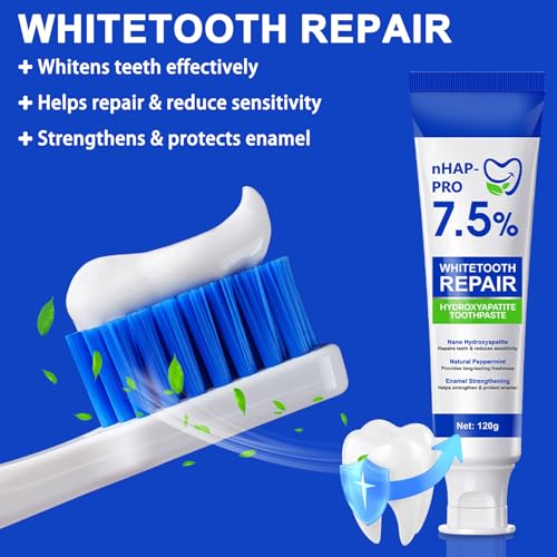 Hydroxyapatite Toothpaste - 7.5% Hydroxyapatite, Enamel Protection, Fluoride-Free, Gentle Mint, 240g 2-Pack - Damaged Box - BBE 03/2028