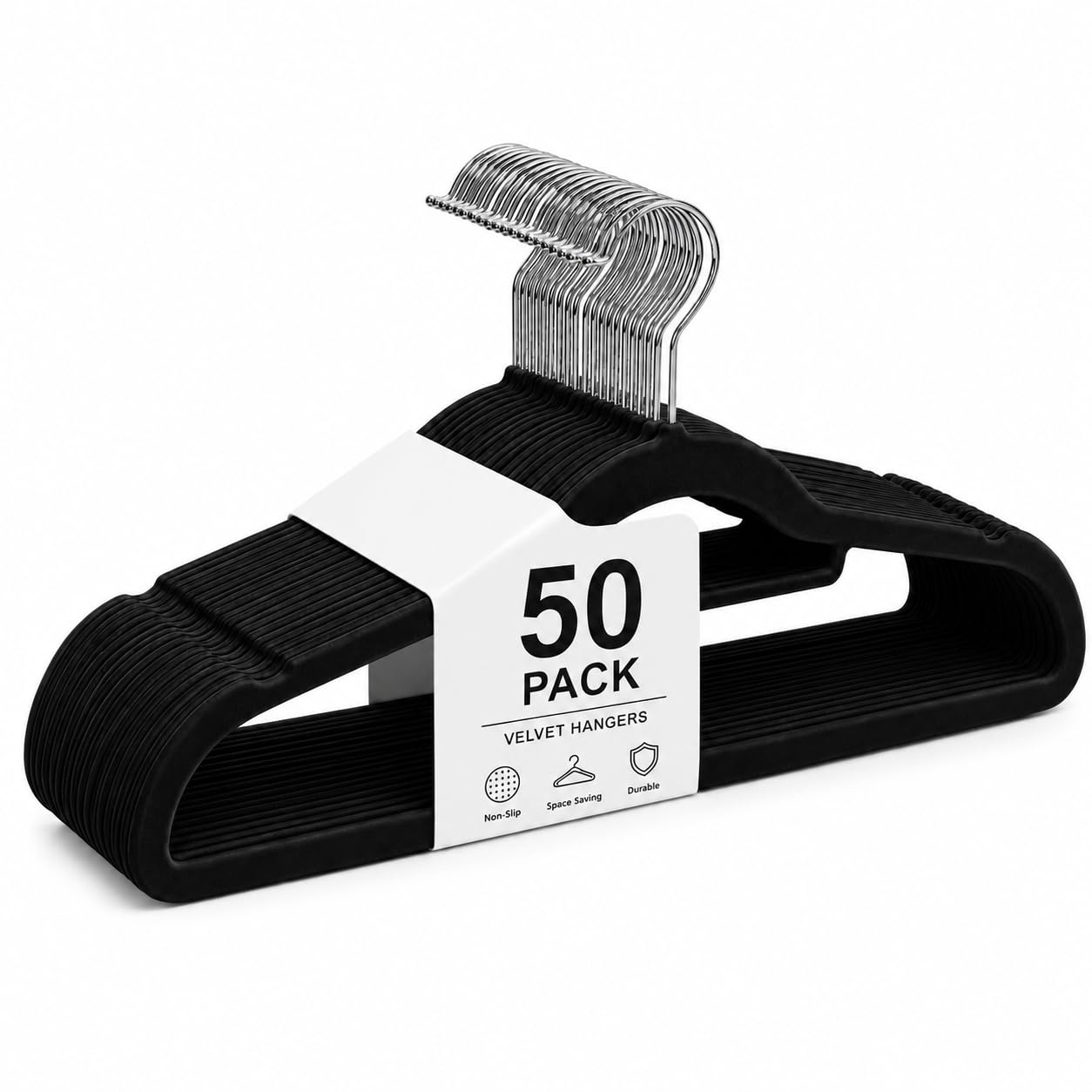 1ABOVE 50 Pack Velvet Hangers 44cm Black Non-Slip Heavy Duty Suit Hangers with Tie Bar & Swivel Hooks - Damaged Box