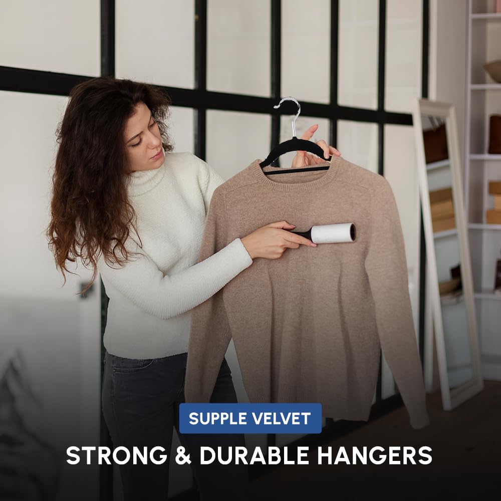 1ABOVE 50 Pack Velvet Hangers 44cm Black Non-Slip Heavy Duty Suit Hangers with Tie Bar & Swivel Hooks - Damaged Box