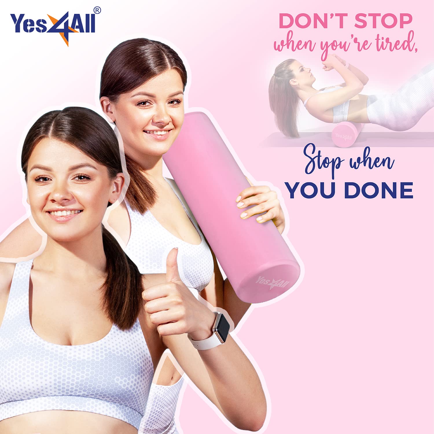 Yes4All Foam Roller - Ultra Lightweight EVA Medium Density 45cm Pink for Back Legs Workouts Gym Pilates Yoga - New