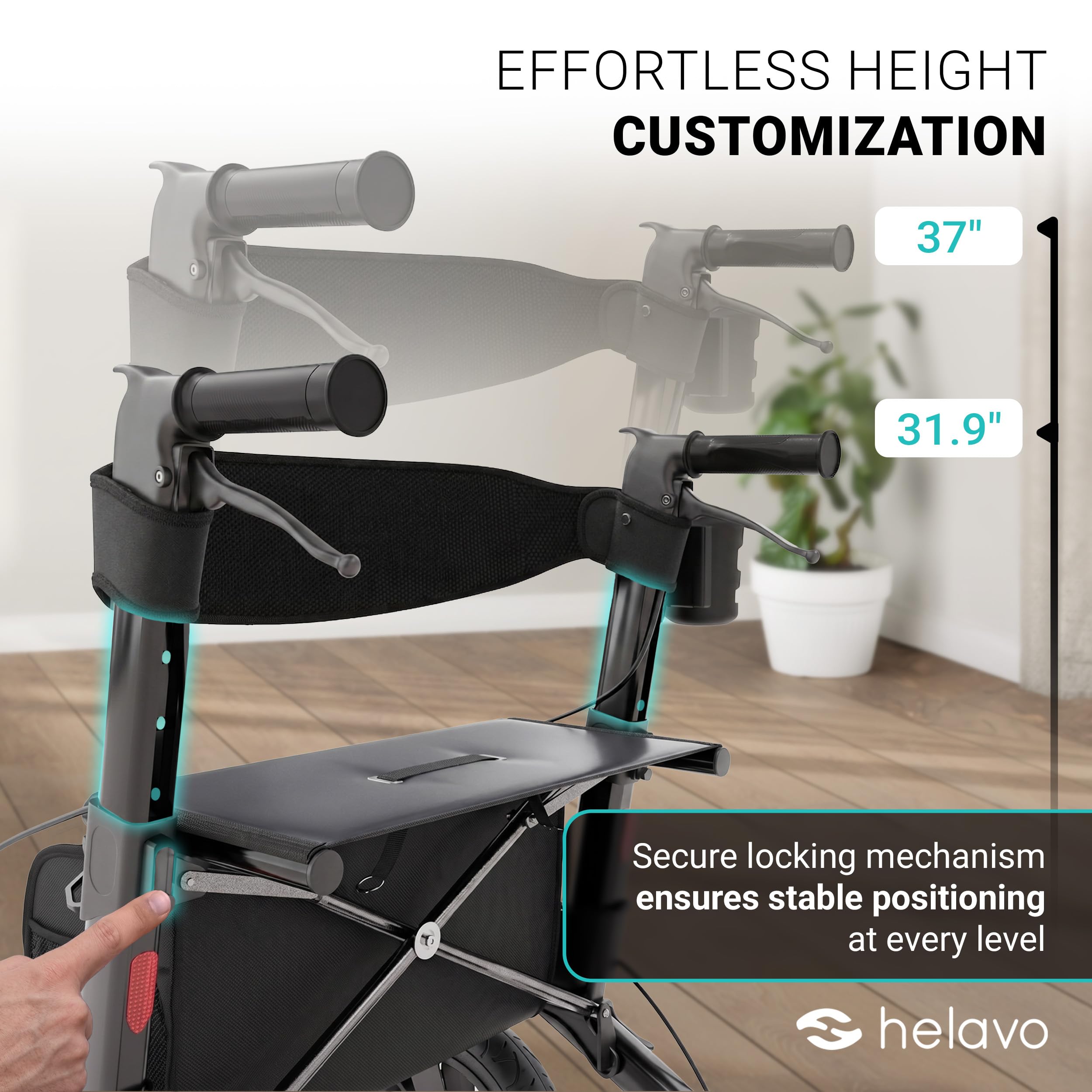 Helavo All Terrain Walker with Seat - Foldable Outdoor Rollator for Seniors - 12" Pneumatic Tyres - New