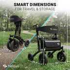 Helavo All Terrain Walker with Seat - Foldable Outdoor Rollator for Seniors - 12" Pneumatic Tyres - New