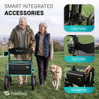 Helavo All Terrain Walker with Seat - Foldable Outdoor Rollator for Seniors - 12" Pneumatic Tyres - New