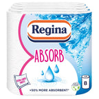 Regina Absorb Kitchen Roll 8 Rolls - 2-Ply Super Absorbent Paper Towel - New