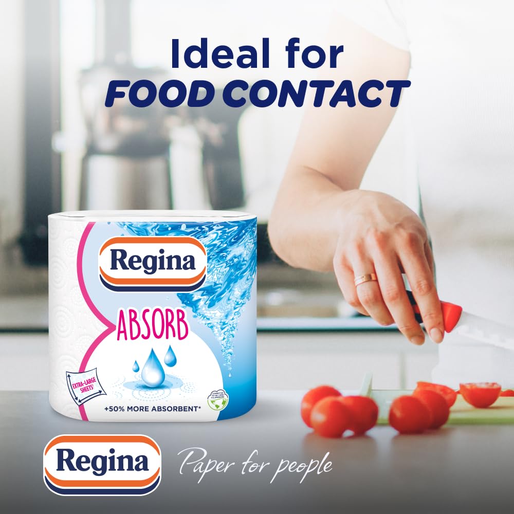 Regina Absorb Kitchen Roll 8 Rolls - 2-Ply Super Absorbent Paper Towel - New