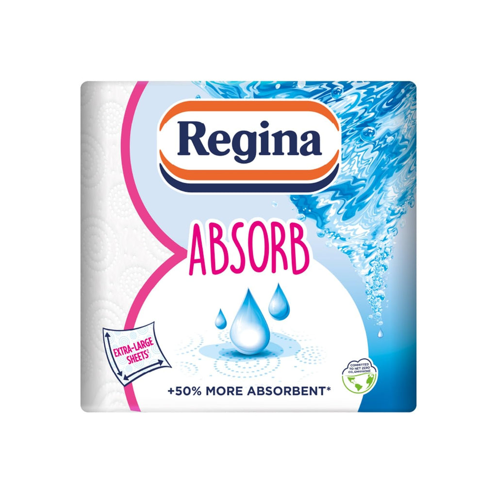 Regina Absorb Kitchen Roll 8 Rolls - 2-Ply Super Absorbent Paper Towel - New