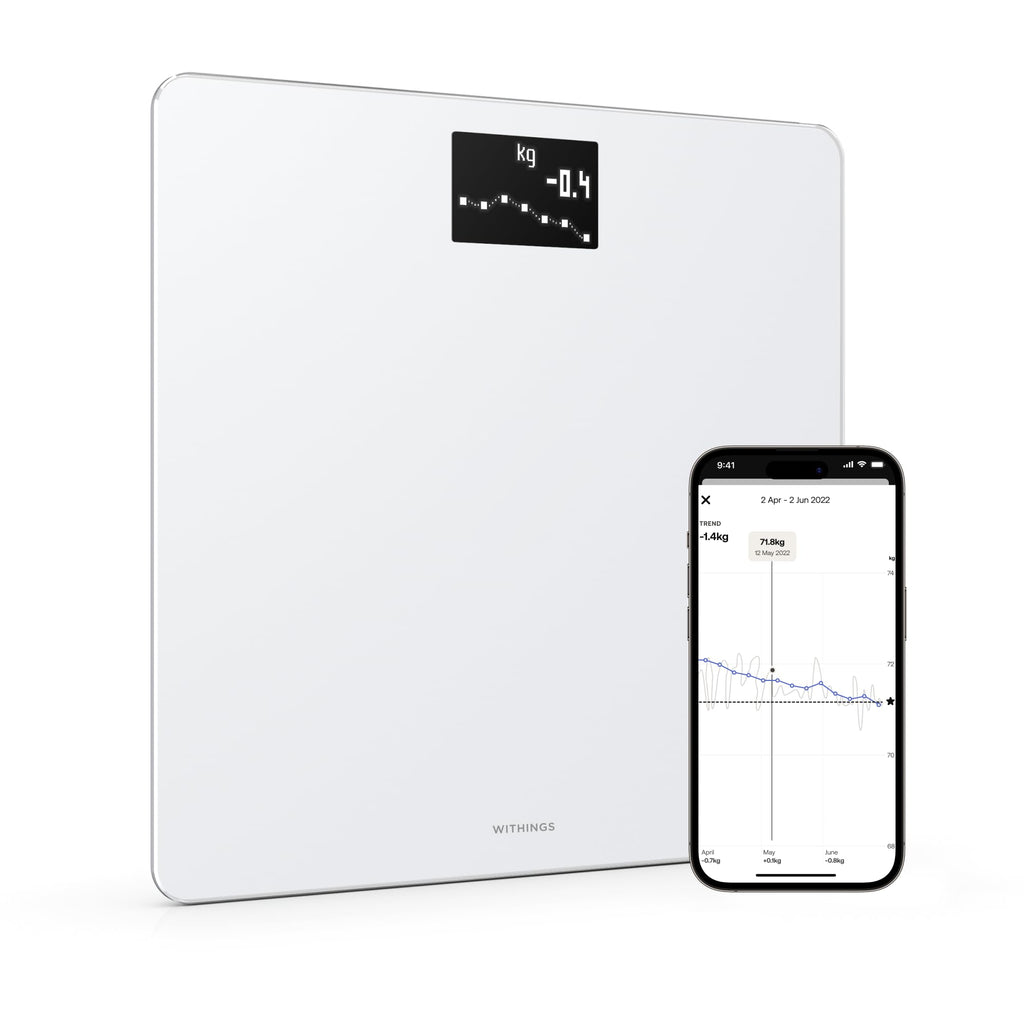 Withings Body Wi-Fi Smart Scale - Digital Bathroom Scales for Weight & BMI - App Sync via Bluetooth/Wi-Fi - White - Very Good
