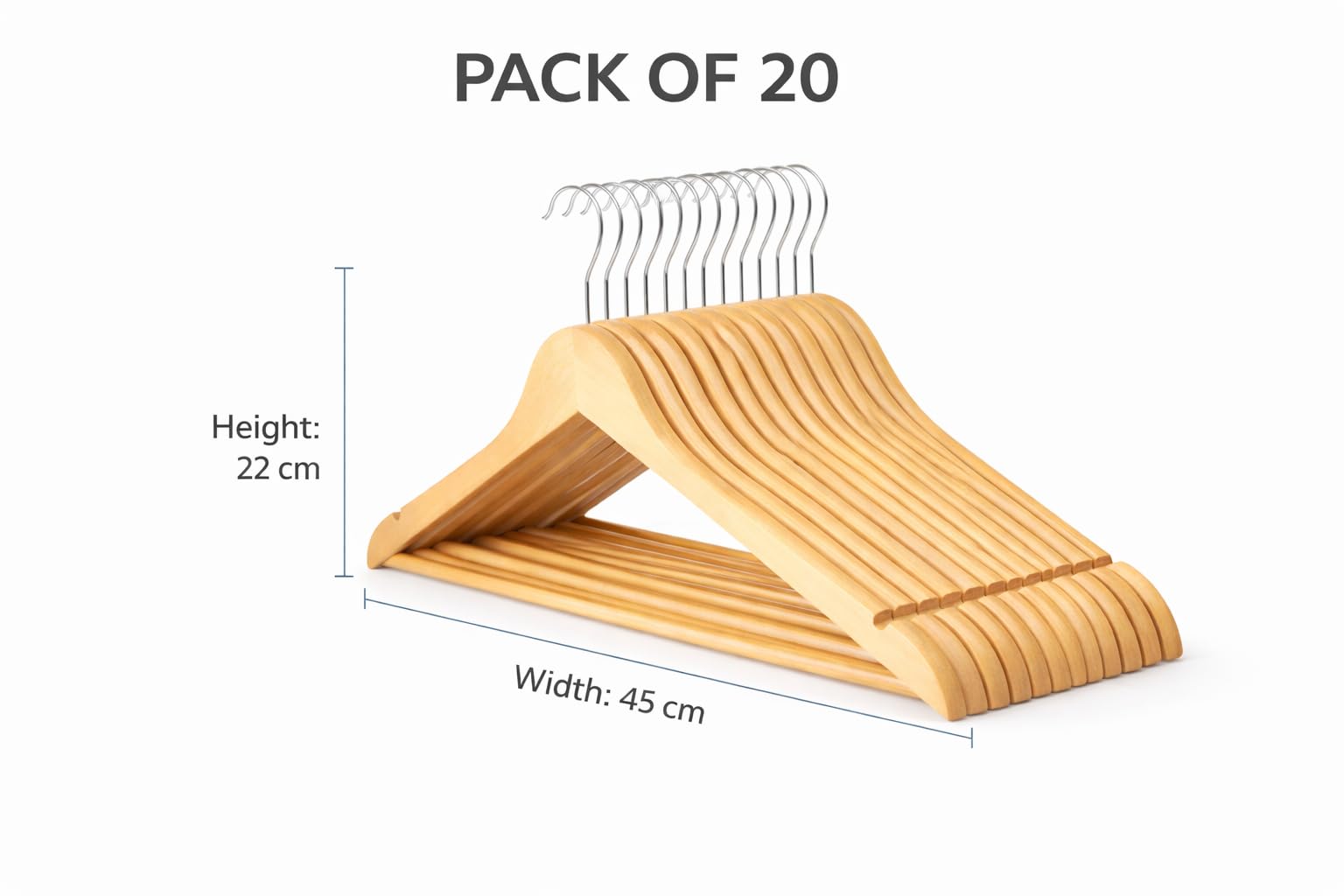 1ABOVE Wooden Coat Hangers with Non-Slip Trouser Bar & Shoulder Notches - Brown Wood - 20 Pack - Damaged Box