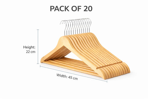 1ABOVE Wooden Coat Hangers with Non-Slip Trouser Bar & Shoulder Notches - Brown Wood - 20 Pack - Damaged Box