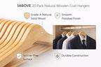 1ABOVE Wooden Coat Hangers with Non-Slip Trouser Bar & Shoulder Notches - Brown Wood - 20 Pack - Damaged Box