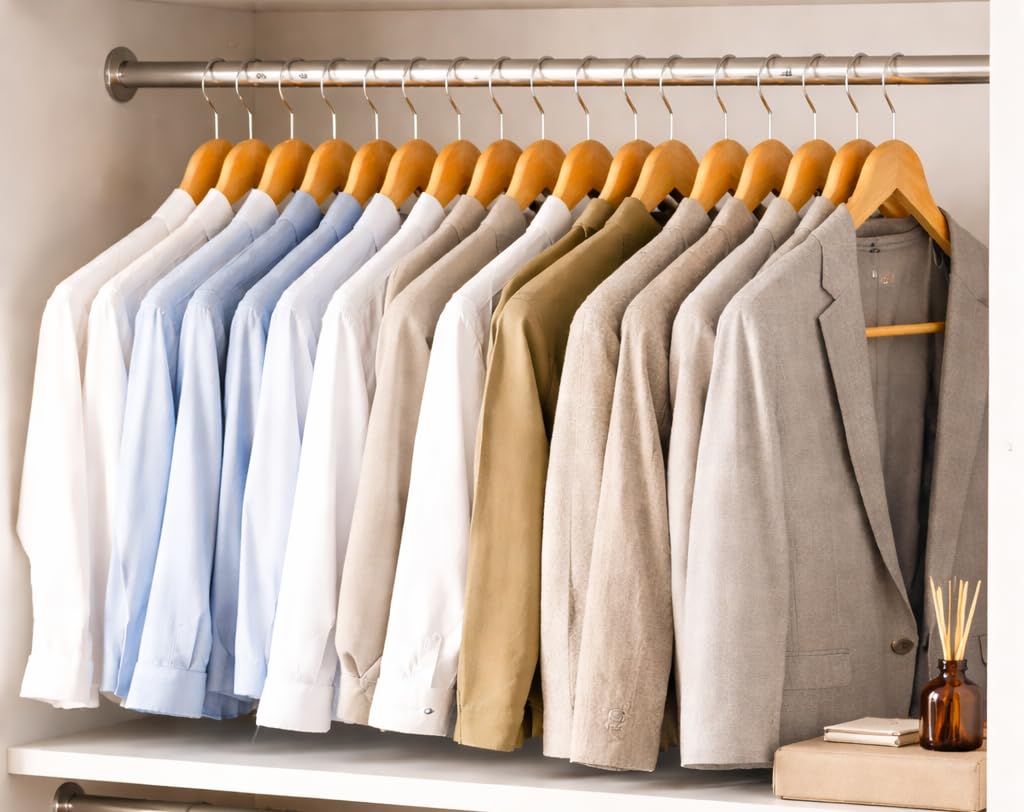 1ABOVE Wooden Coat Hangers with Non-Slip Trouser Bar & Shoulder Notches - Brown Wood - 20 Pack - Damaged Box