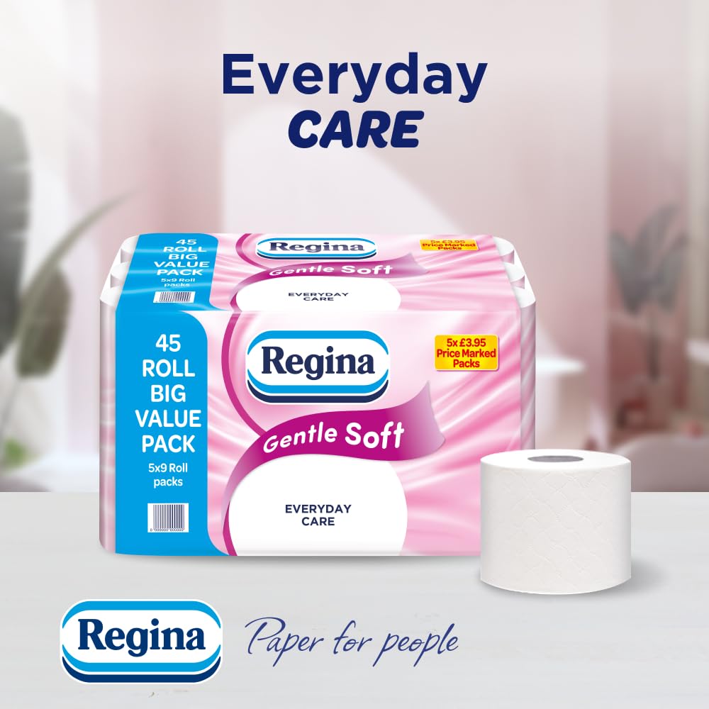 Regina Gentle Soft Toilet Tissue - 45 Rolls - 3-Ply - Bulk Pack - Damaged Box
