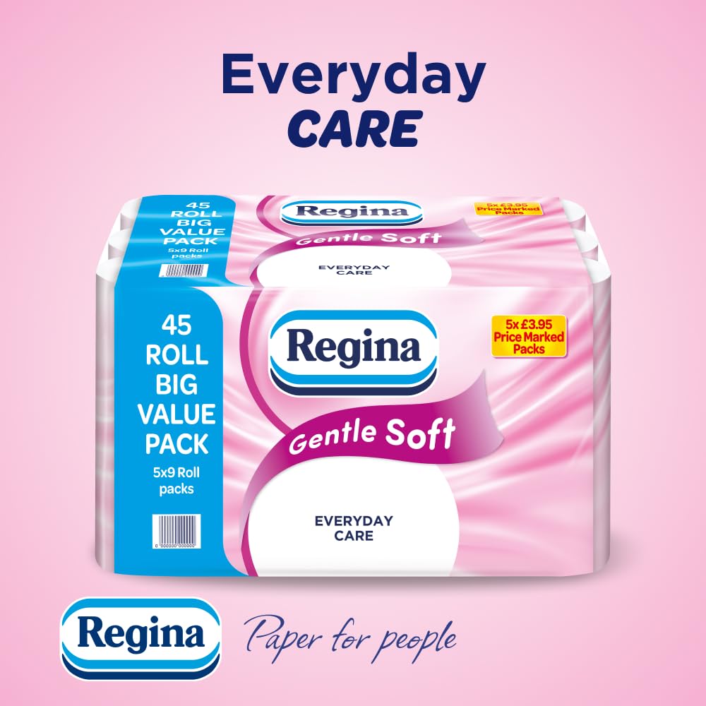 Regina Gentle Soft Toilet Tissue - 45 Rolls - 3-Ply - Bulk Pack - Damaged Box