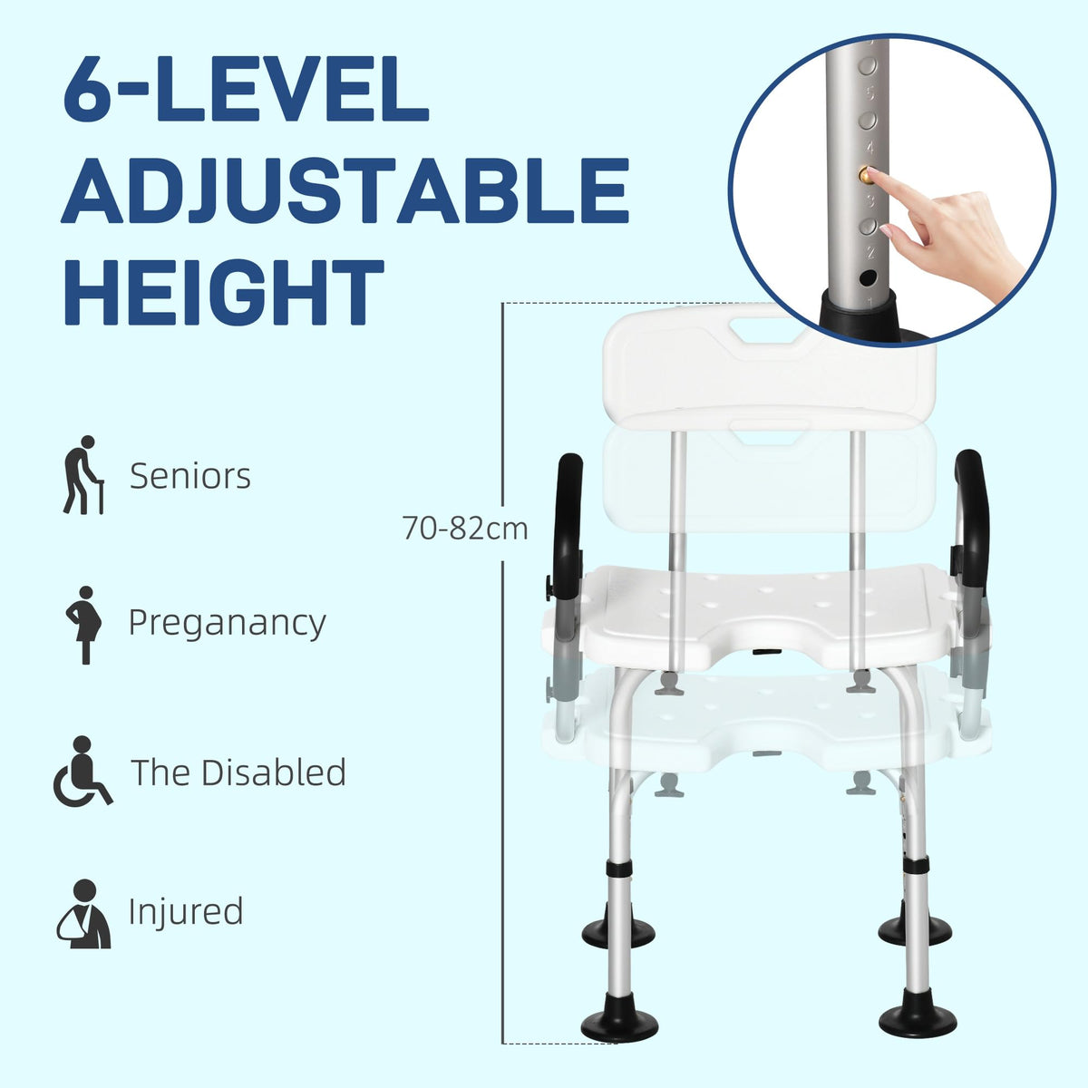HOMCOM Shower Chair for the Elderly and Disabled, Height Adjustable, White - Very Good