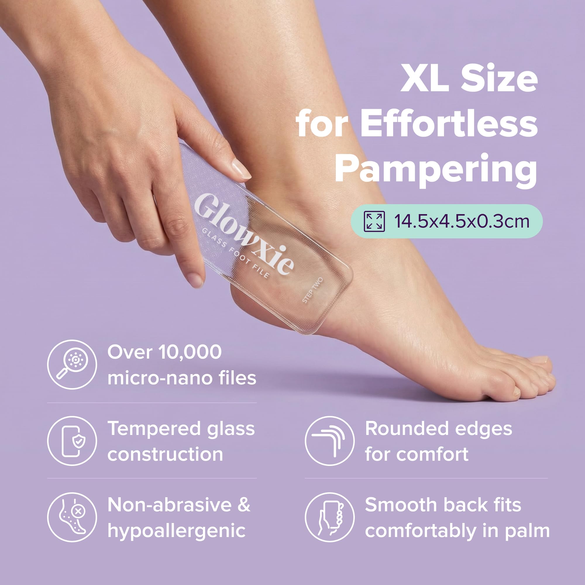 Glowxie XL Nano Glass Foot File - 2-in-1 Callus Remover & Heel Scraper for Hard Skin - Wet & Dry Pedicure Tool - Very Good