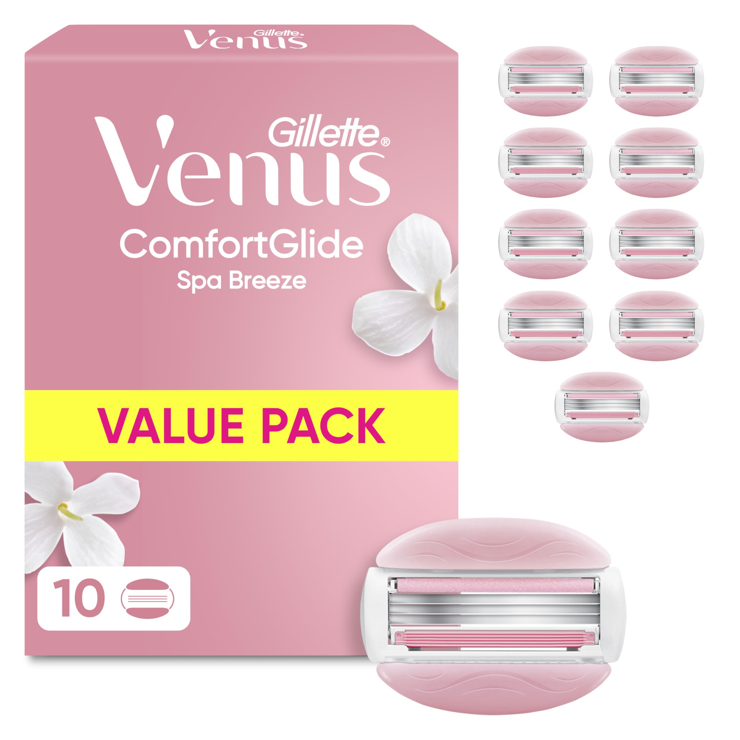 Gillette Venus Comfortglide Spa Breeze Women's Razor Blade Refills, Pack of 10-3 Built-in Blades for a Smooth, Close Shave that Lasts - New