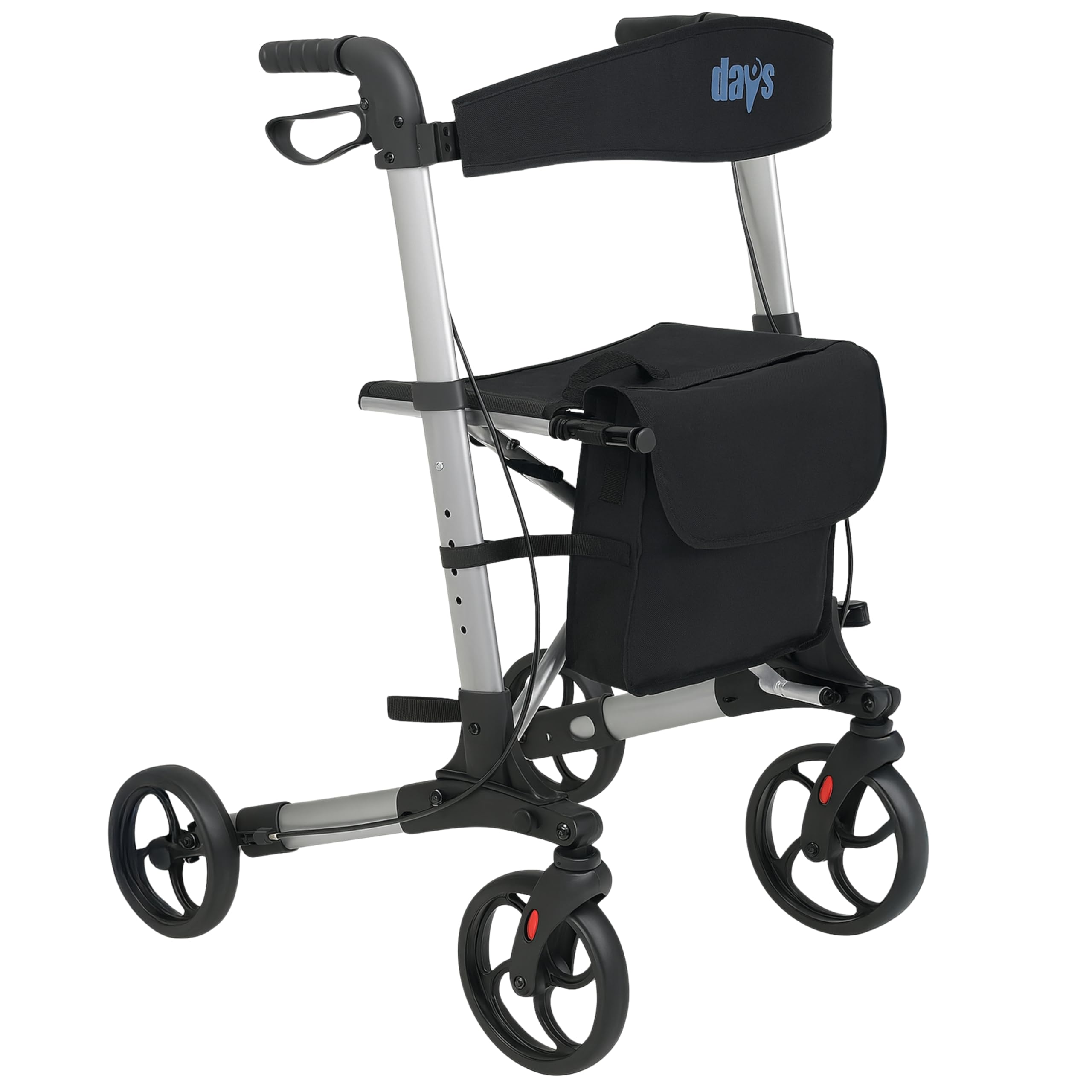 Days Deluxe Lightweight Folding Rollator - 4 Wheel, Adjustable Seat Height, Easy Storage & Travel, Carry Bag, Mobility Aid - New