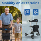 Days Deluxe Lightweight Folding Rollator - 4 Wheel, Adjustable Seat Height, Easy Storage & Travel, Carry Bag, Mobility Aid - New