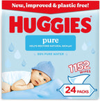 Huggies Pure Plastic Free Baby Wipes - Pack of 24 (1152 Wipes) - 99% Water Wet Wipes, Fragrance Free, Hypoallergenic, Better Cleaning, Soft and Gentle on Babies' Delicate Skin - New