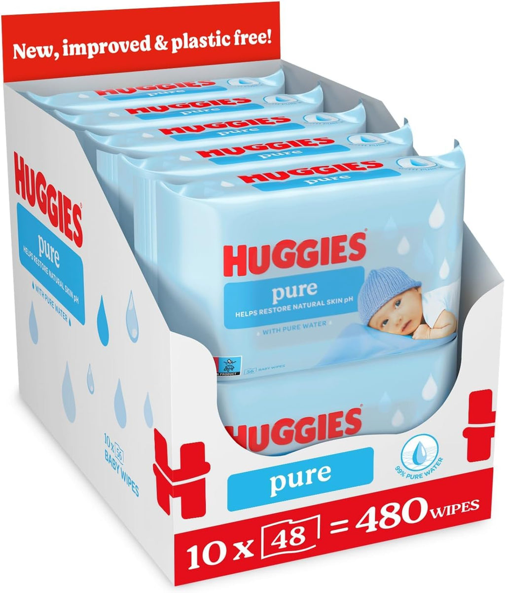 Huggies Pure Plastic Free Baby Wipes - Pack of 24 (1152 Wipes) - 99% Water Wet Wipes, Fragrance Free, Hypoallergenic, Better Cleaning, Soft and Gentle on Babies' Delicate Skin - New