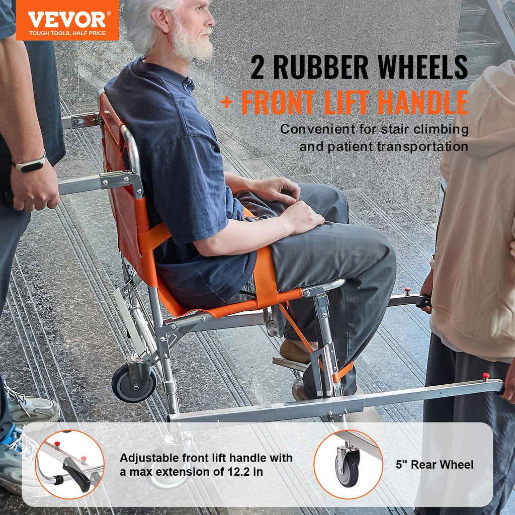 VEVOR EMS Stair Chair - Foldable Aluminum Emergency Evacuation Wheelchair - 350 lbs Load Capacity - 2 Wheels - Good