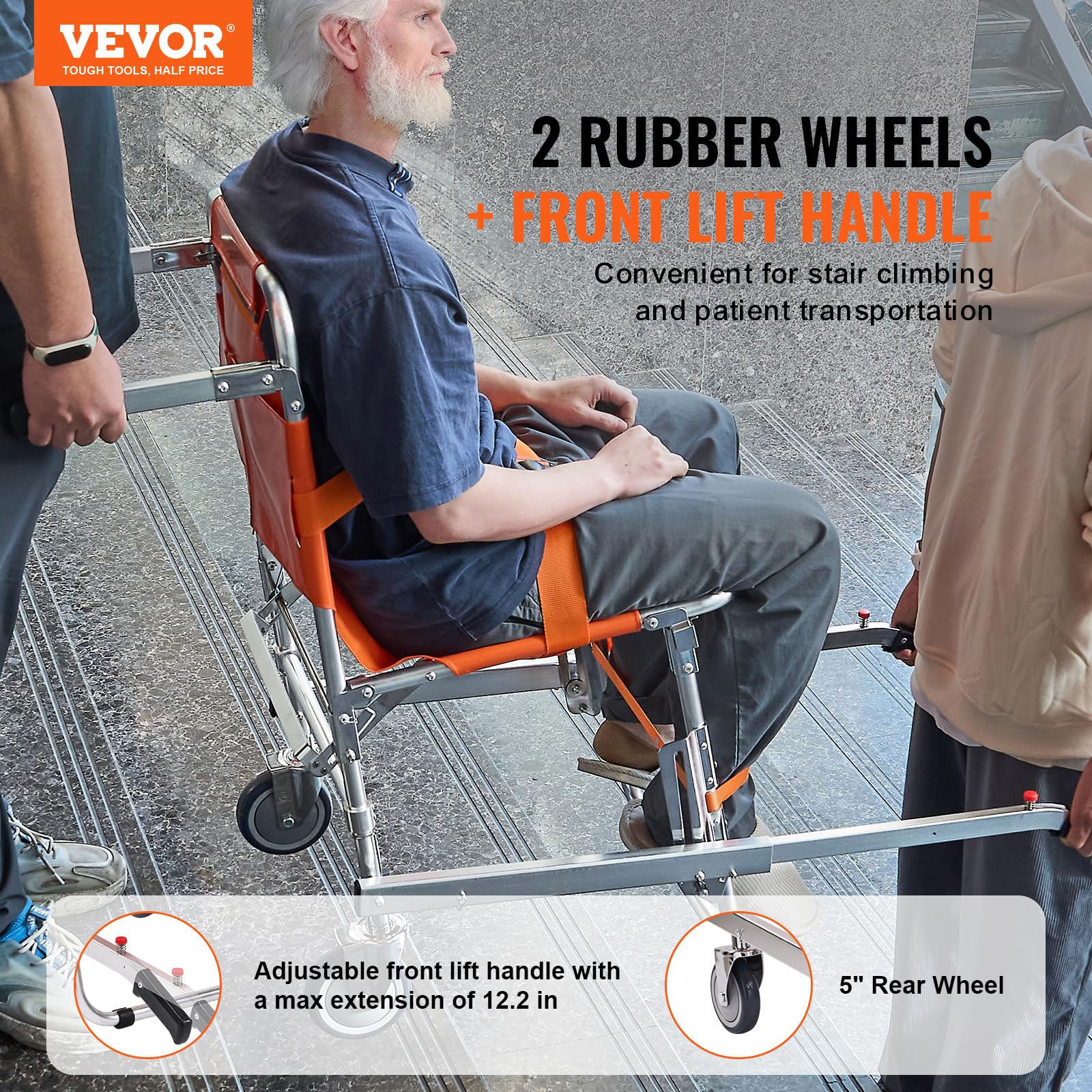VEVOR EMS Stair Chair - Foldable Aluminum Emergency Evacuation Wheelchair - 350 lbs Load Capacity - 2 Wheels - Good
