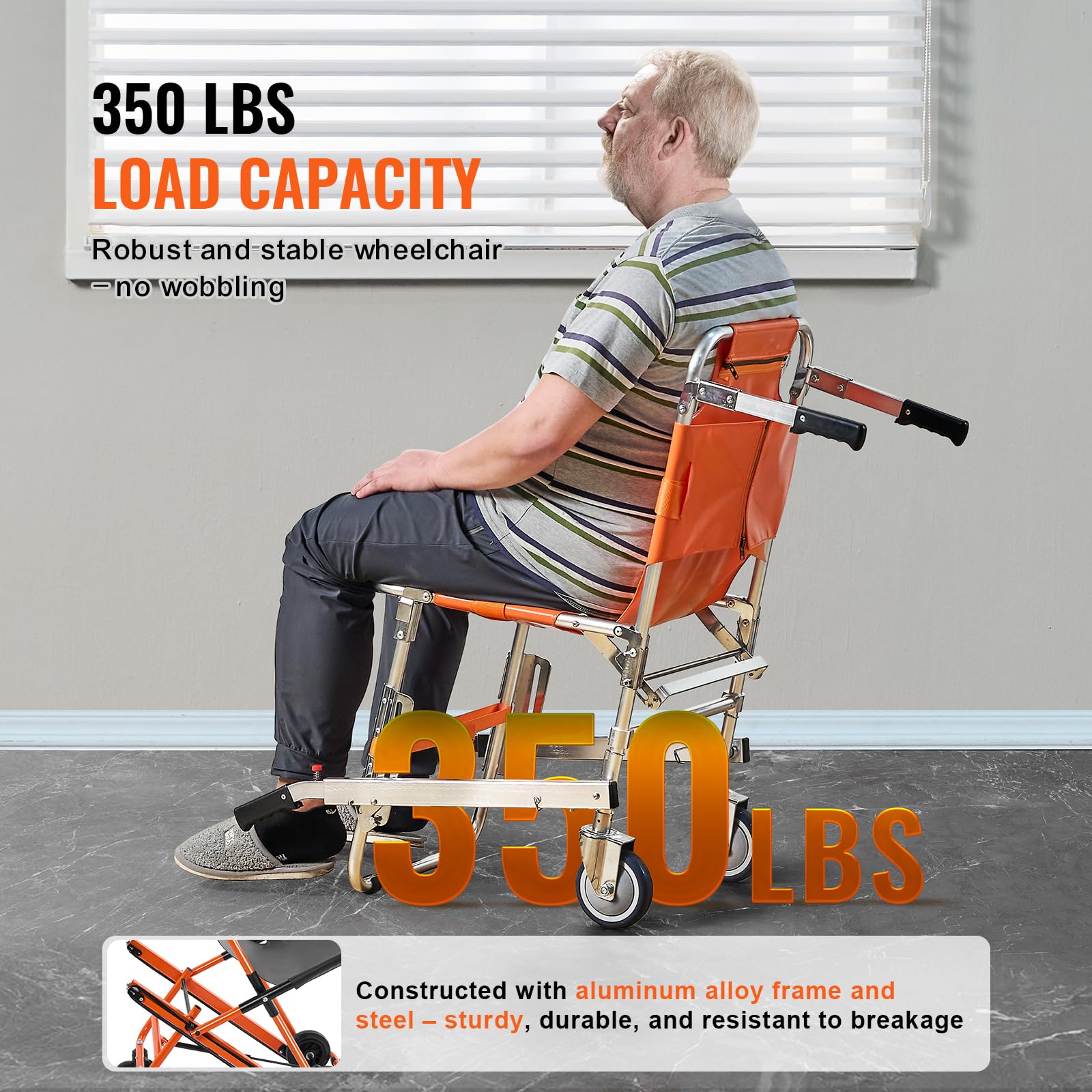 VEVOR EMS Stair Chair - Foldable Aluminum Emergency Evacuation Wheelchair - 350 lbs Load Capacity - 2 Wheels - Good