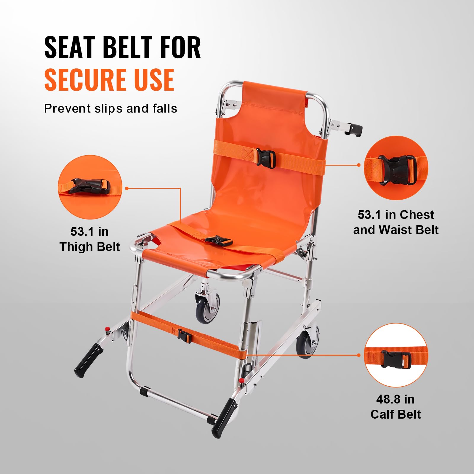 VEVOR EMS Stair Chair - Foldable Aluminum Emergency Evacuation Wheelchair - 350 lbs Load Capacity - 2 Wheels - Good