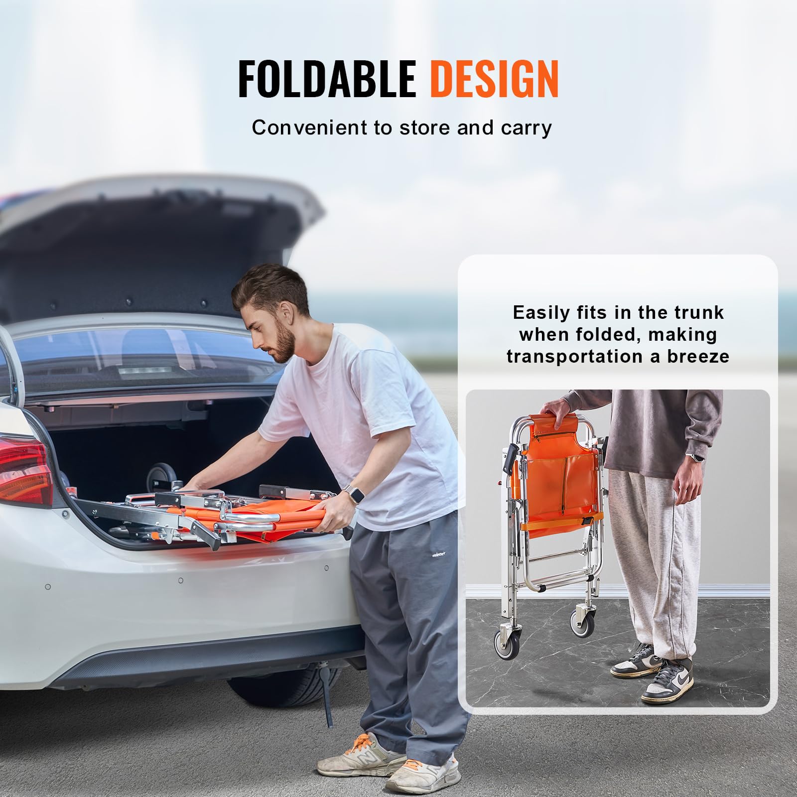 VEVOR EMS Stair Chair - Foldable Aluminum Emergency Evacuation Wheelchair - 350 lbs Load Capacity - 2 Wheels - Good