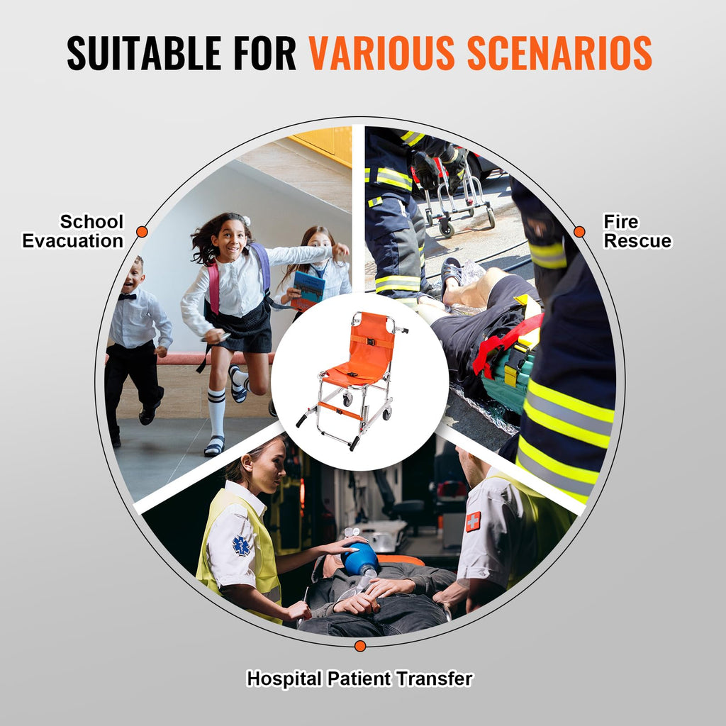 VEVOR EMS Stair Chair - Foldable Aluminum Emergency Evacuation Wheelchair - 350 lbs Load Capacity - 2 Wheels - Good