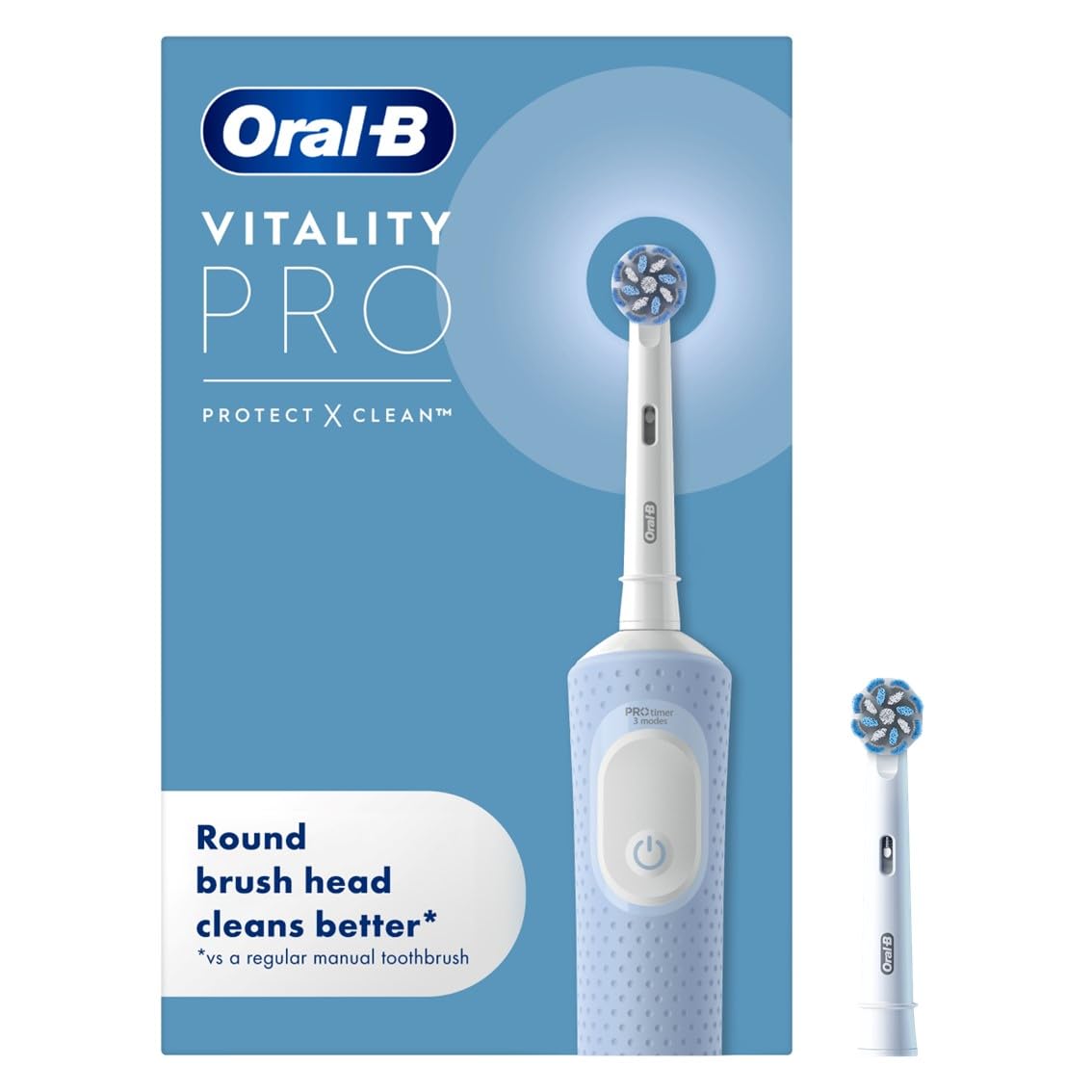 Oral-B Vitality Pro Electric Toothbrush for Adults - Blue - 1 Handle, 2 Heads, 3 Modes, Rechargeable, 2-Pin UK Plug - Damaged Box