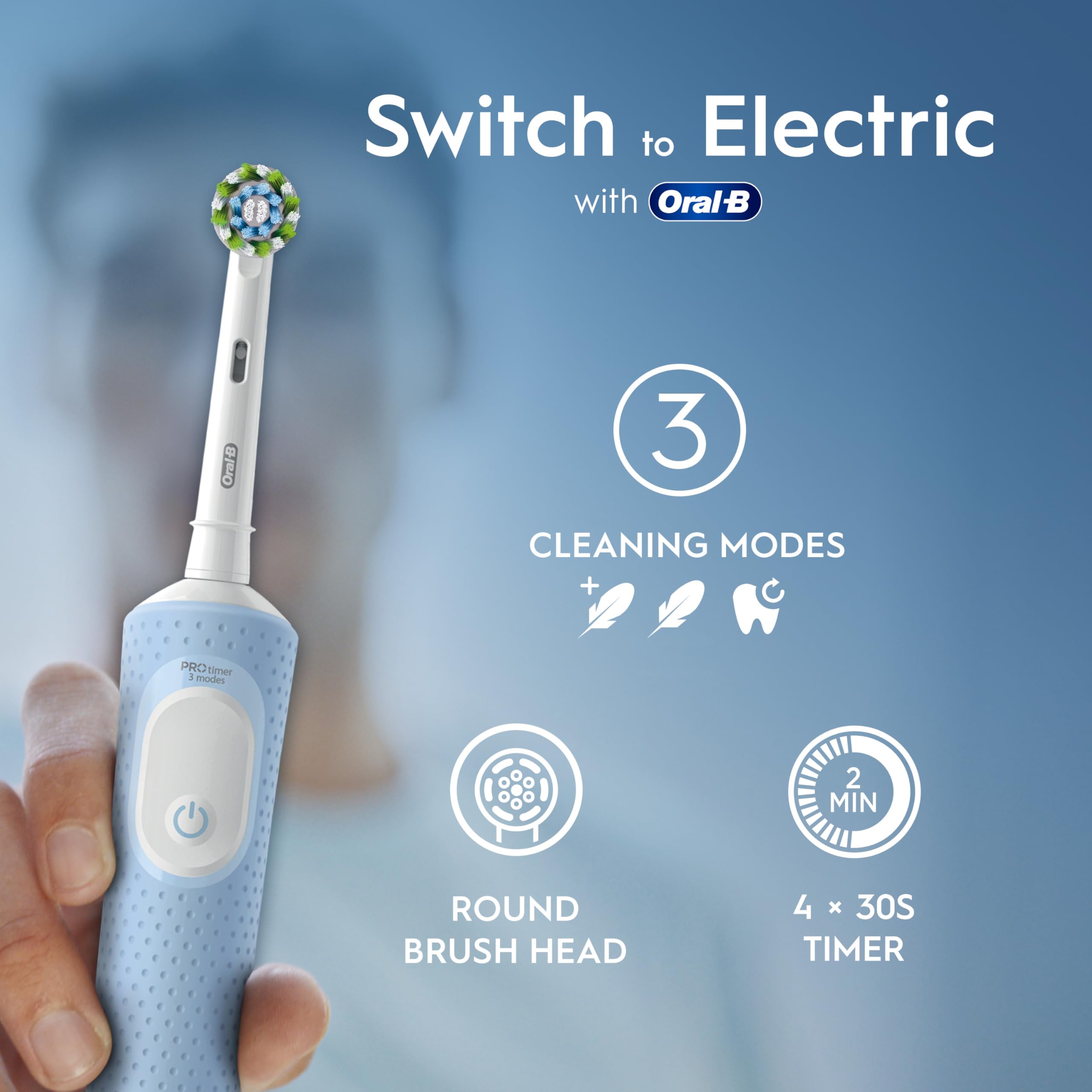 Oral-B Vitality Pro Electric Toothbrush for Adults - Blue - 1 Handle, 2 Heads, 3 Modes, Rechargeable, 2-Pin UK Plug - Damaged Box