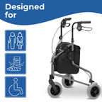 Days Lightweight Tri Wheel Walker Rollator - Aluminium, Adjustable Height, Brakes, Foldable, Graphite Mobility Aid - Damaged Box