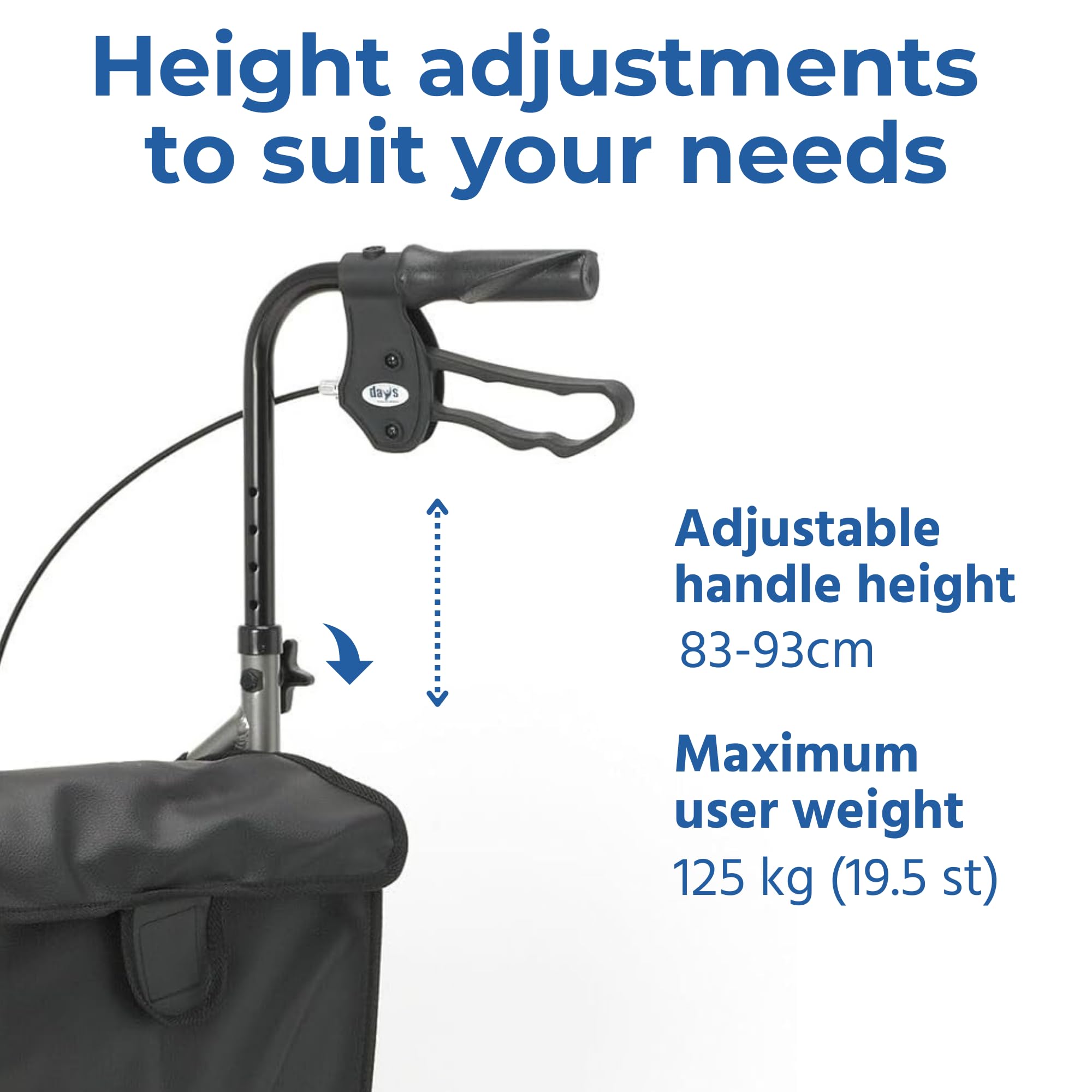Days Lightweight Tri Wheel Walker Rollator - Aluminium, Adjustable Height, Brakes, Foldable, Graphite Mobility Aid - Damaged Box