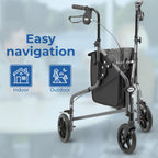 Days Lightweight Tri Wheel Walker Rollator - Aluminium, Adjustable Height, Brakes, Foldable, Graphite Mobility Aid - Damaged Box