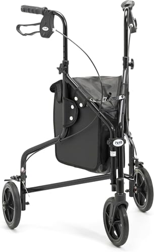 Days Lightweight Tri Wheel Walker Rollator - Aluminium, Adjustable Height, Brakes, Foldable, Graphite Mobility Aid - Damaged Box