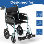 Days Lightweight Folding Wheelchair - Attendant Propelled, Adjustable Footrests, Padded Seat, 51cm Green - Very Good