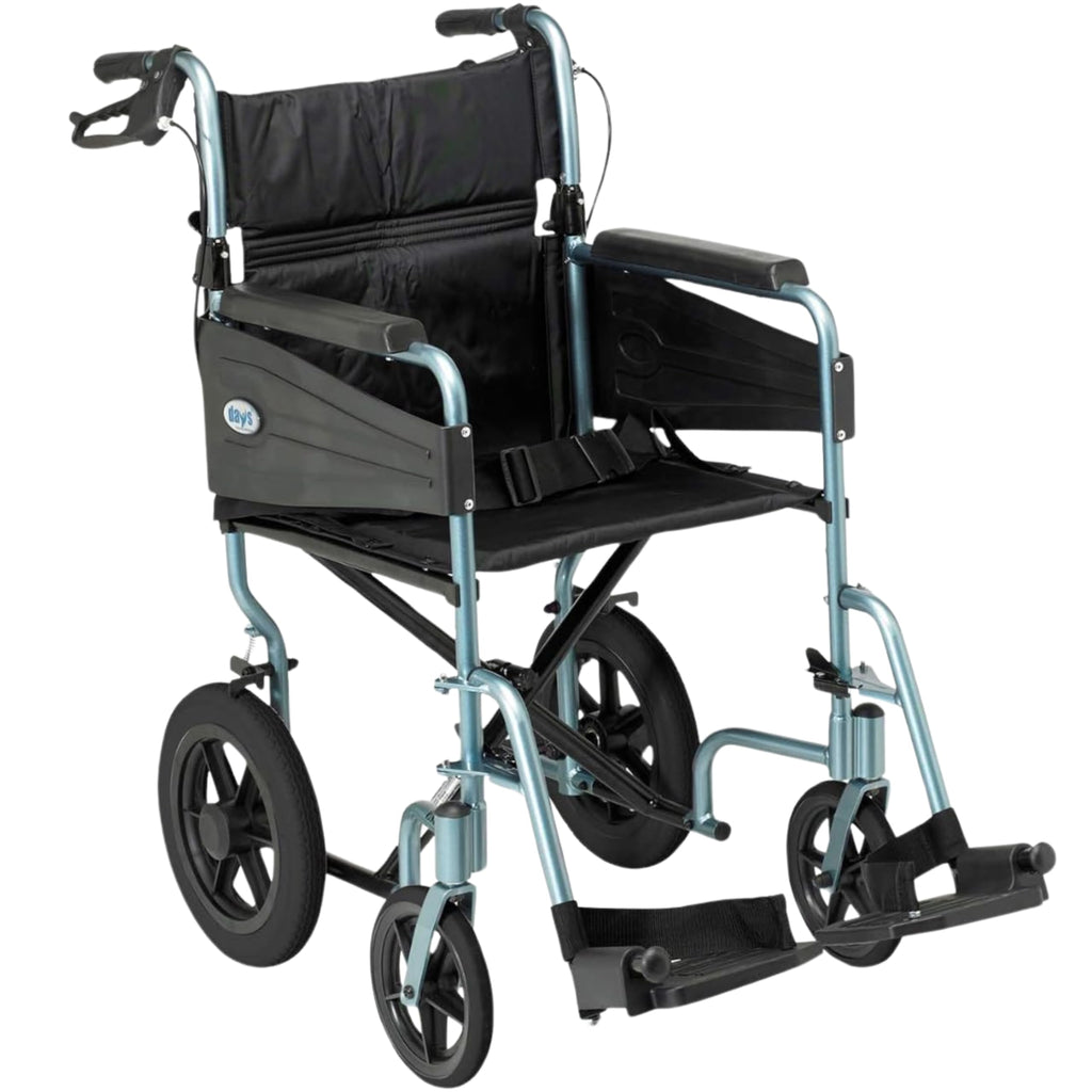 Days Lightweight Folding Wheelchair - Attendant Propelled, Adjustable Footrests, Padded Seat, 51cm Green - Very Good