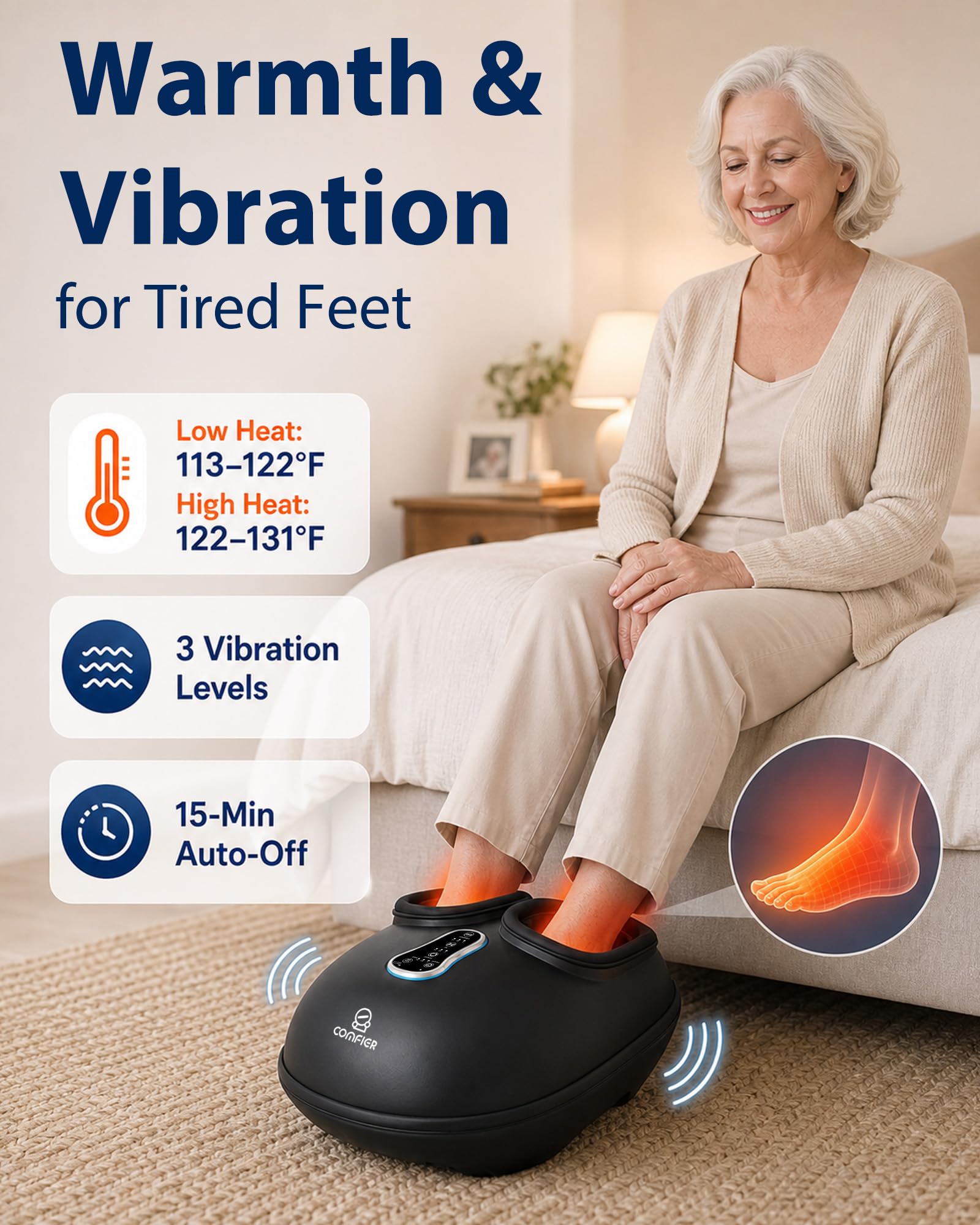 COMFIER Foot Massager - Shiatsu, Deep Kneading, Vibration, Rolling, Compression, Heat - Plantar Fasciitis Relief - Remote Control - Damaged Box