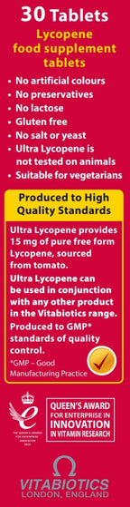 Vitabiotics Ultra Lycopene - 30 Tablets - Antioxidant Supplement - Pack of 1 - Damaged Box - BBE 06/2028