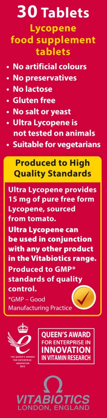 Vitabiotics Ultra Lycopene - 30 Tablets - Antioxidant Supplement - Pack of 1 - Damaged Box - BBE 06/2028